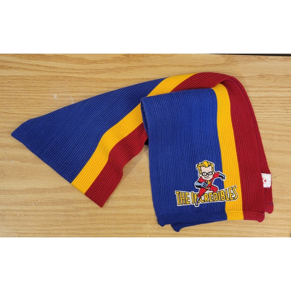 Disney Store The Incredibles Dash Knit Scarf 50" Blue Red Yellow Cotton Blend
